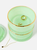 Oliver Bonas mint green glass stacking storage pot, imported from the UK