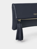 Osprey London blue Bexley grain leather clutch bag, imported from the UK