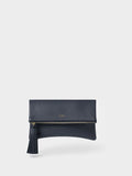 Osprey London blue Bexley grain leather clutch bag, imported from the UK