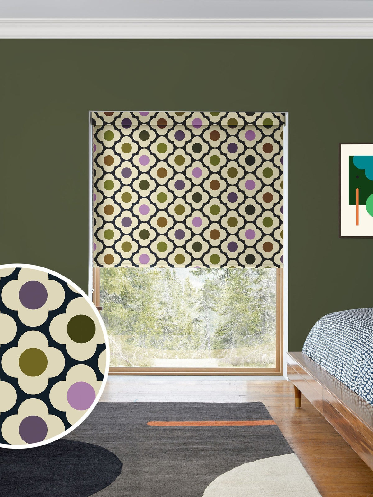Orla Kiely made to measure blinds multi mauve spot flower, UK version