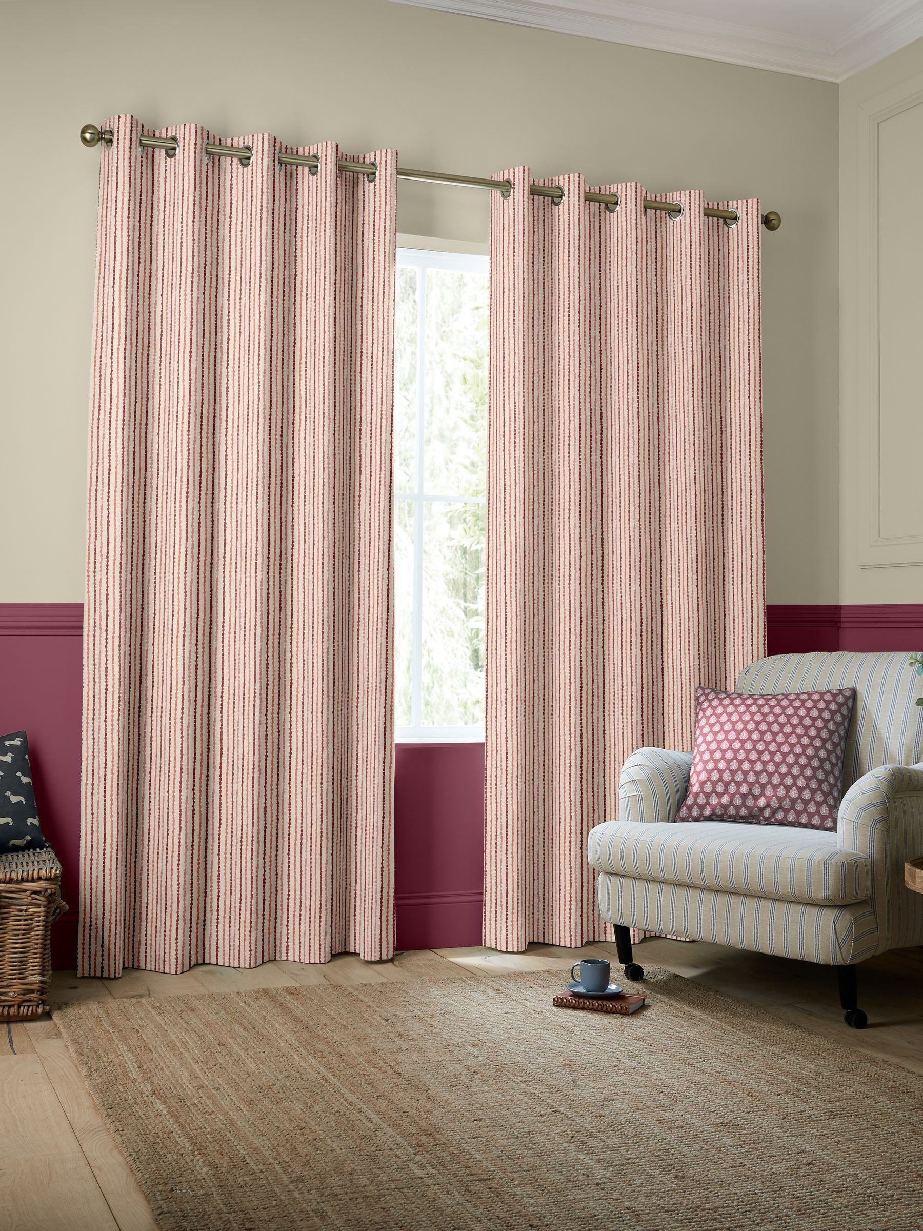 Emily Bond red Moroccan stripe made to measure curtains, imported from the UK