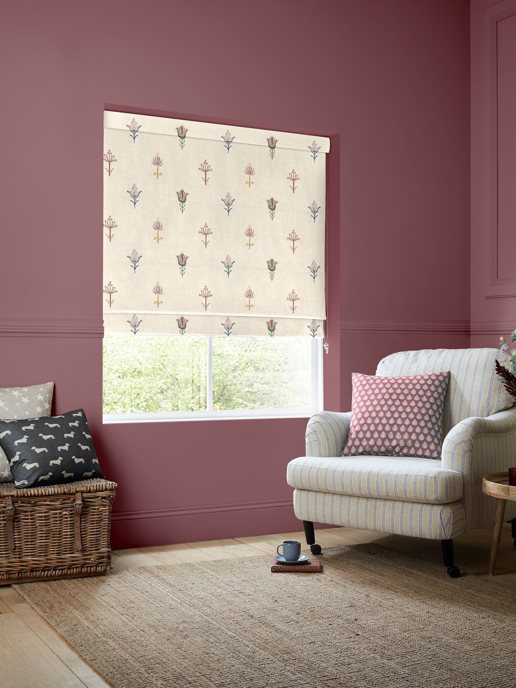 Emily Bond Multi Medina roman blind natural floral print - British product