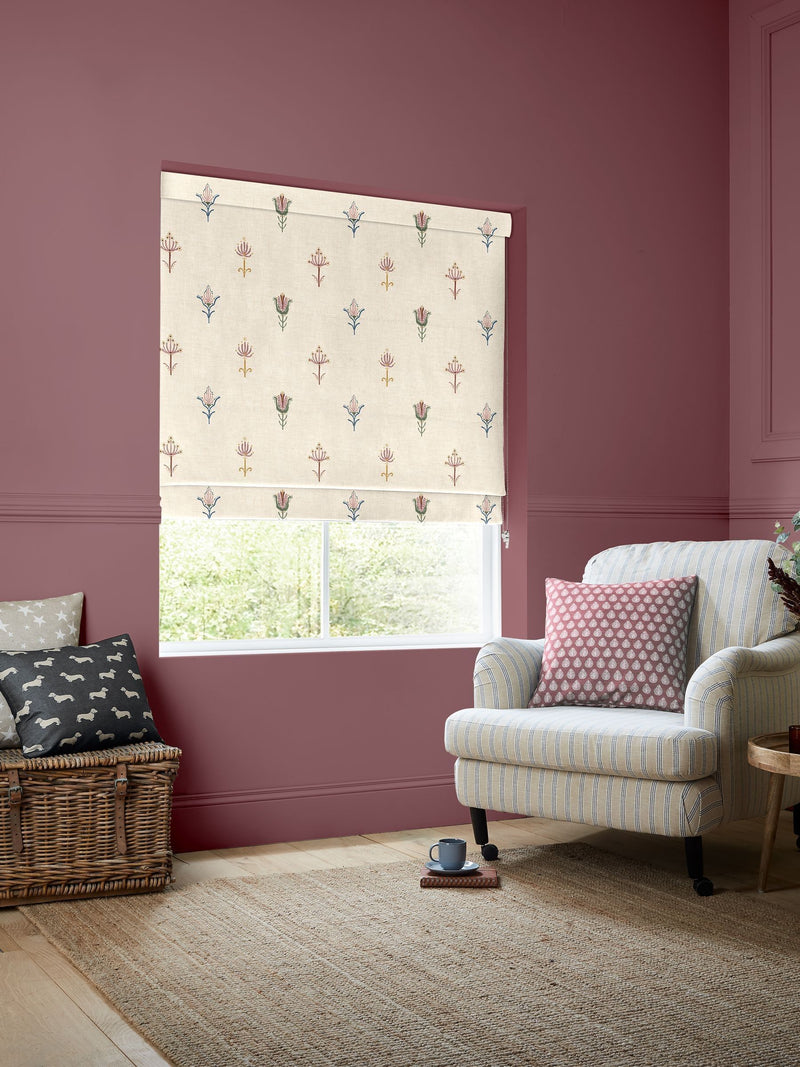 Emily Bond Multi Medina roman blind natural floral print - British product