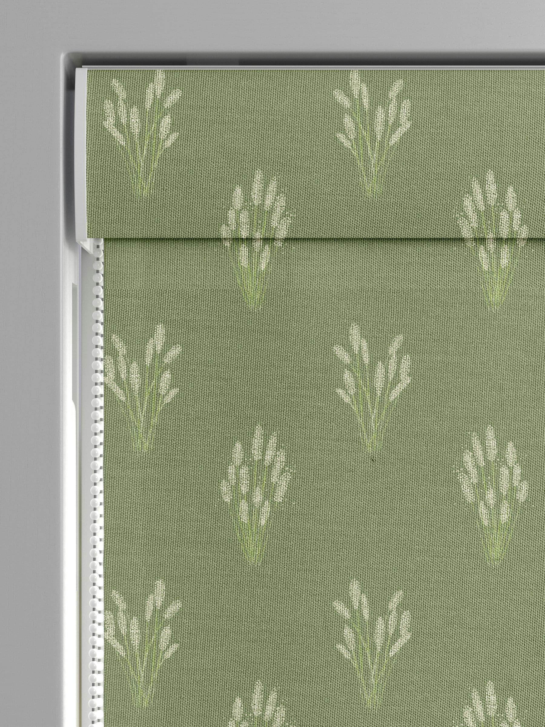Emily Bond Hetty roman blind green grass design, UK version