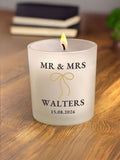 PMC personalised wedding candle jar vanilla scent gold bow 8cm, imported from the UK