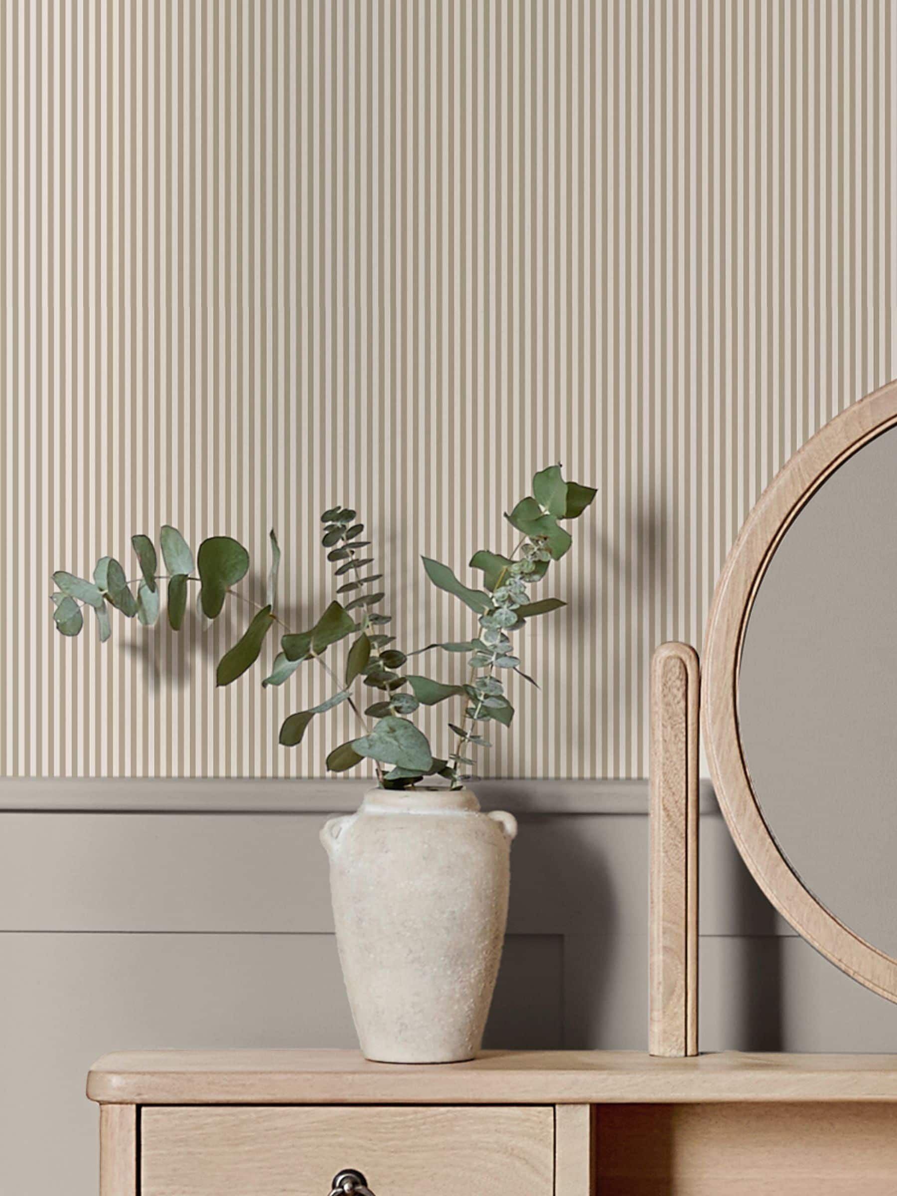 Brown ticking stripe wallpaper sample A4, UK version