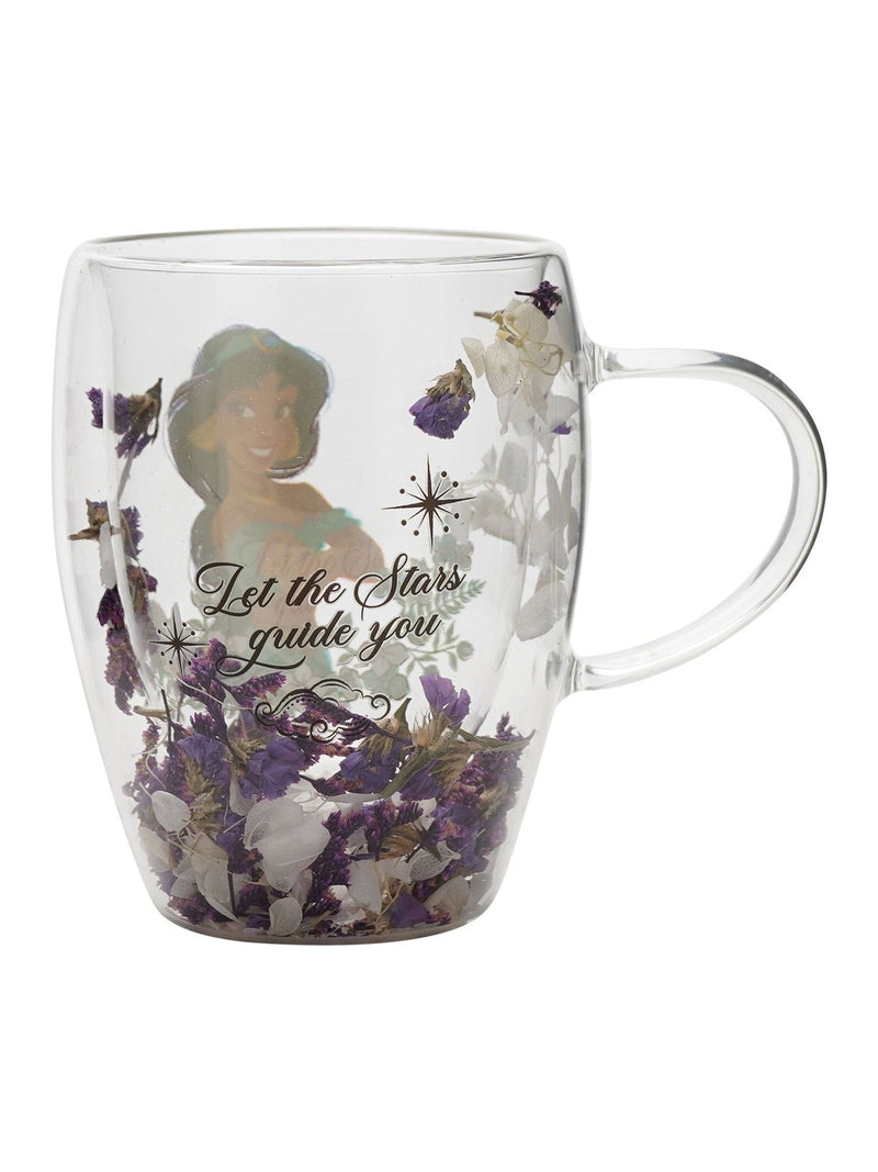 Disney Princess Jasmine floral glass mug with dried flowers (British brand)