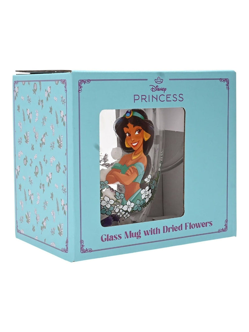Disney Princess Jasmine floral glass mug with dried flowers (British brand)