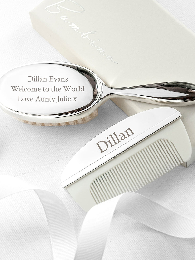 Treat Republic personalised silver plated baby brush and comb set - British product