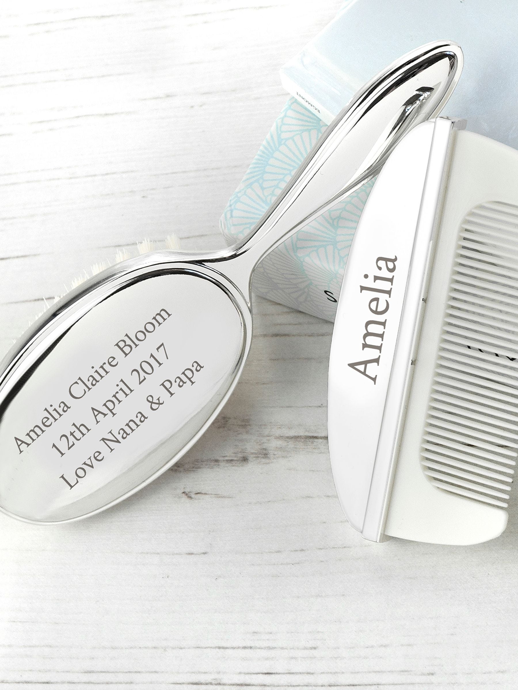 Treat Republic personalised silver plated baby brush and comb set - British product