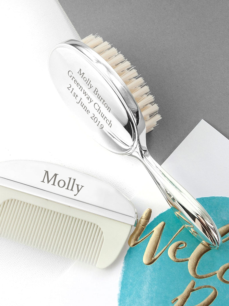 Treat Republic personalised silver plated baby brush and comb set - British product