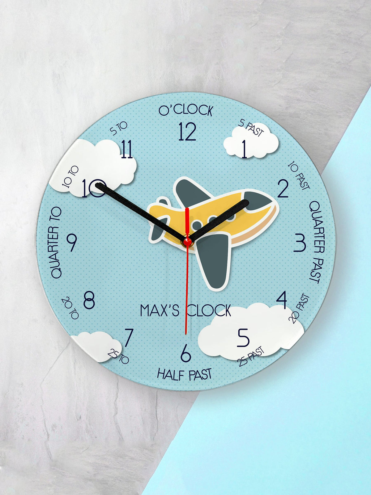 Treat Republic personalised aeroplane glass clock, UK version