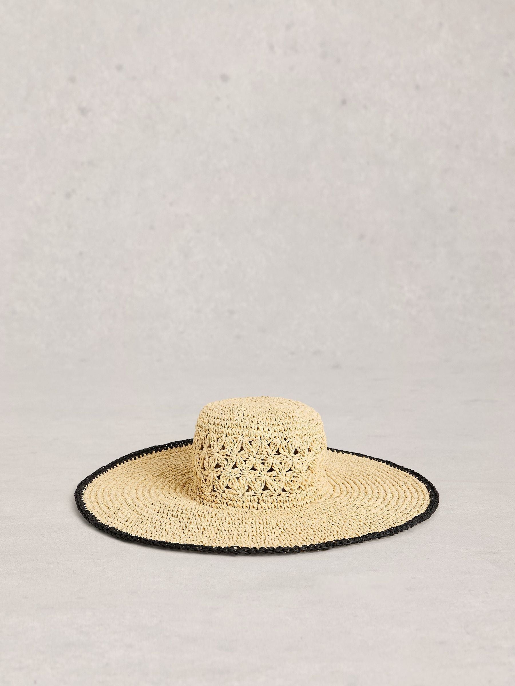 White Stuff natural wide brim crochet hat, UK version