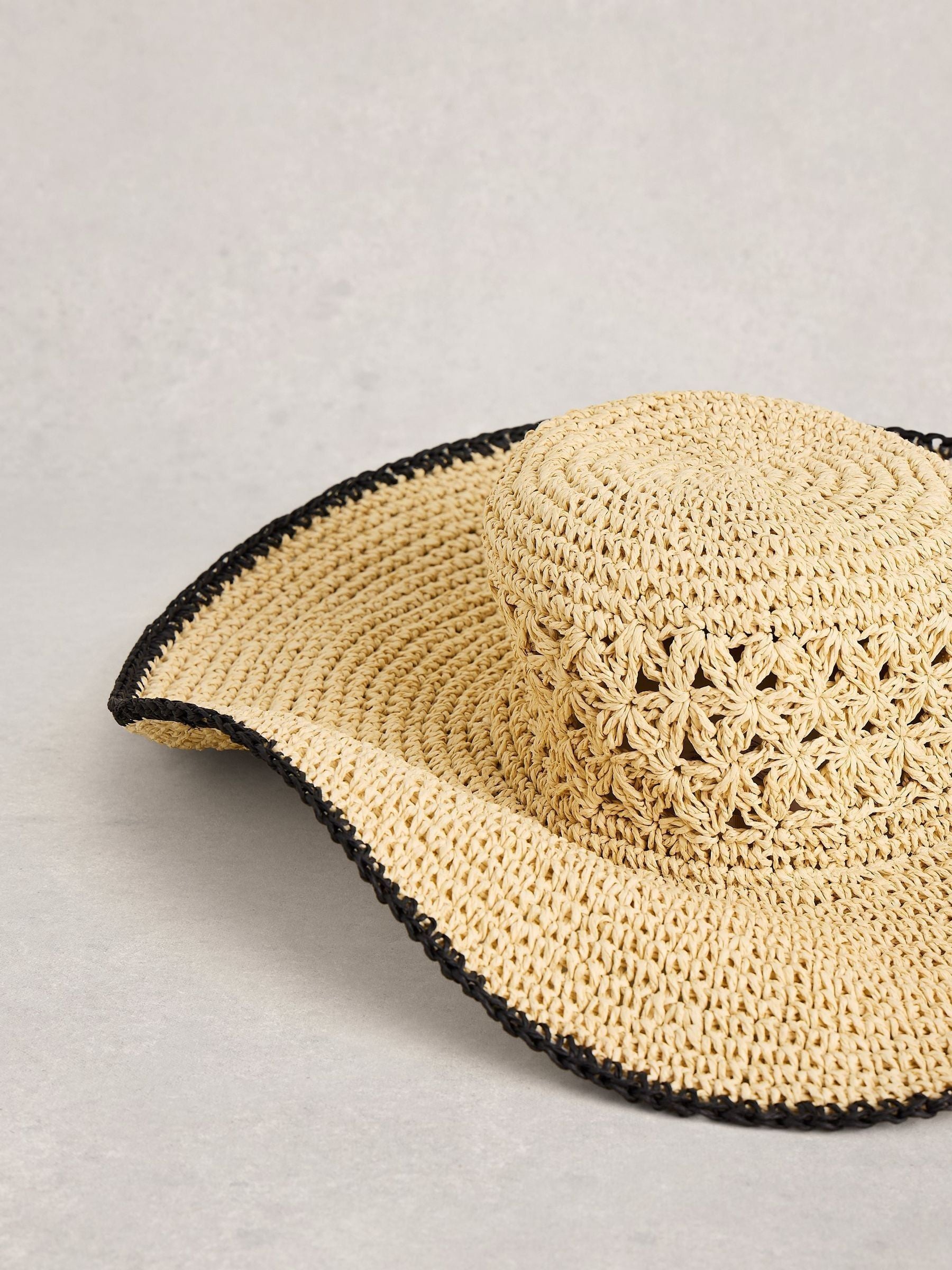 White Stuff natural wide brim crochet hat, UK version