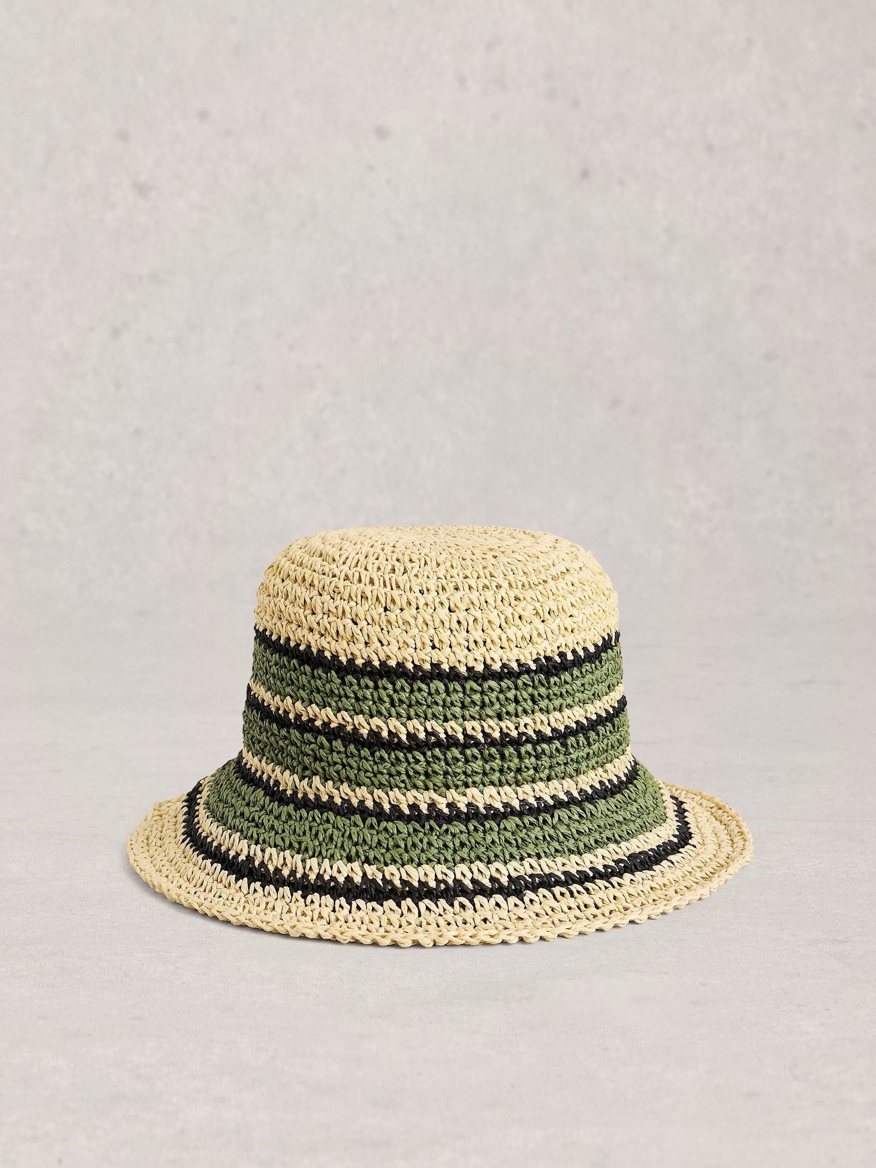 White Stuff bucket hat dark green crochet, UK version