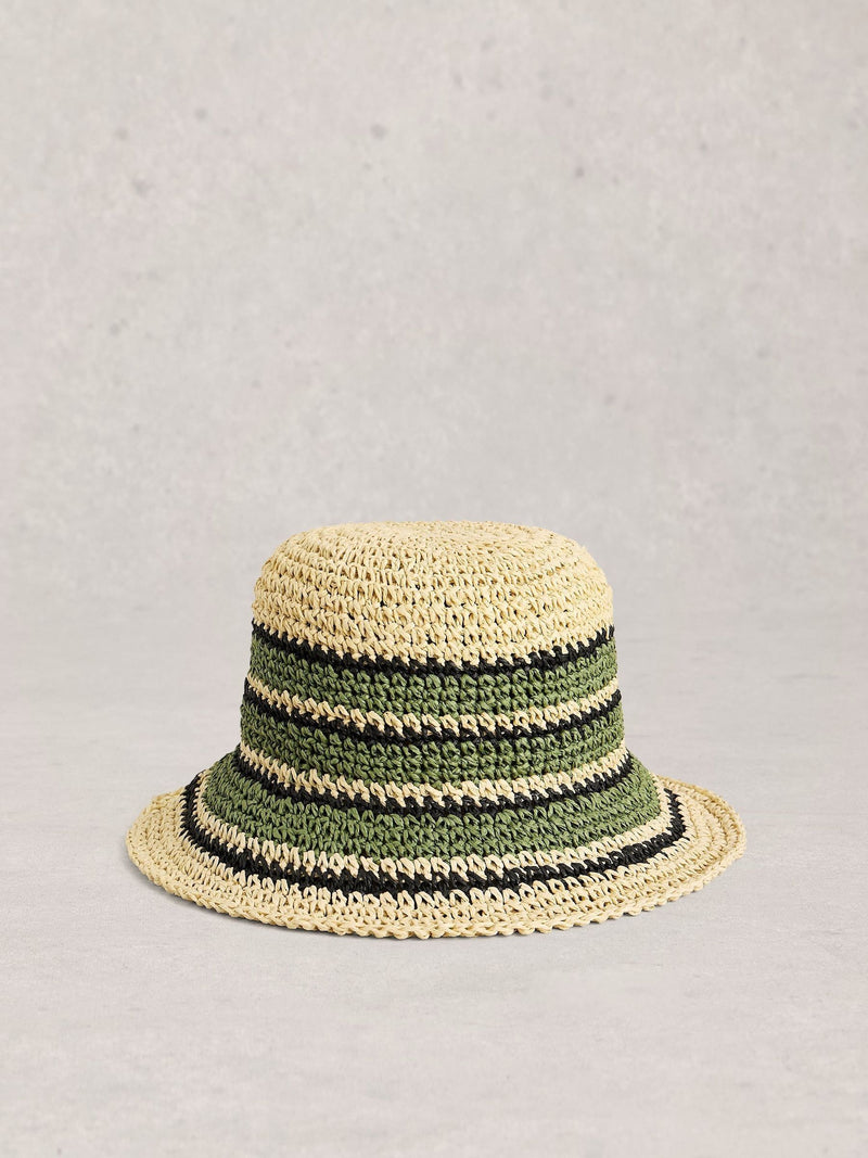 White Stuff bucket hat dark green crochet, UK version