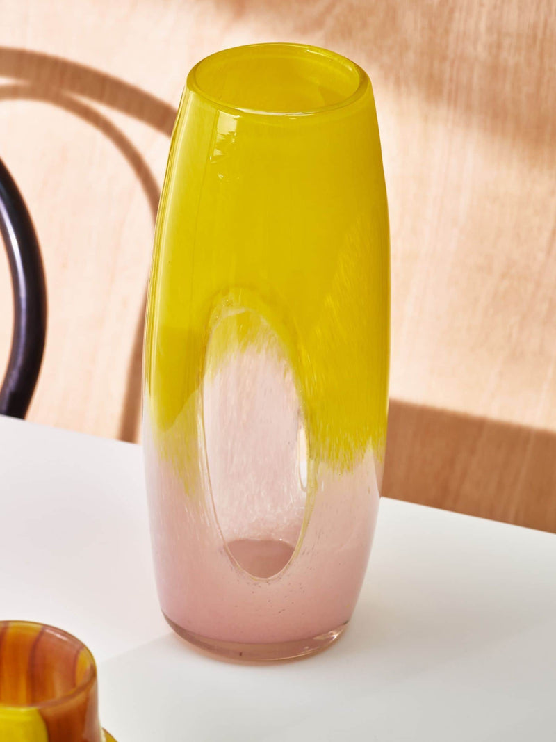 Oliver Bonas pink-to-yellow ombre glass vase 34cm (British brand)