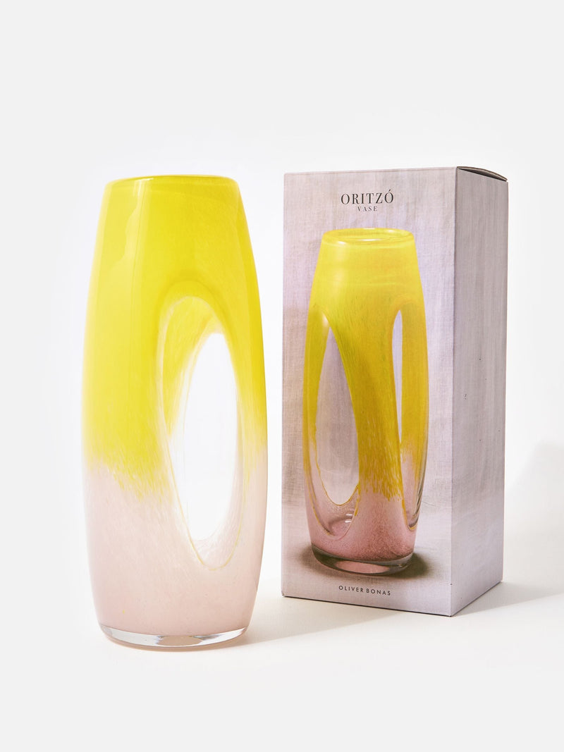 Oliver Bonas pink-to-yellow ombre glass vase 34cm (British brand)