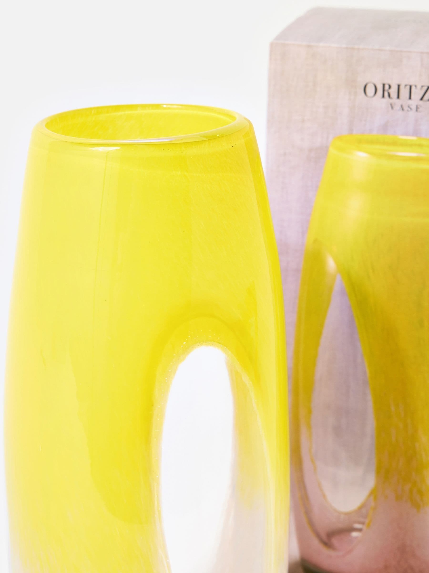 Oliver Bonas pink-to-yellow ombre glass vase 34cm (British brand)