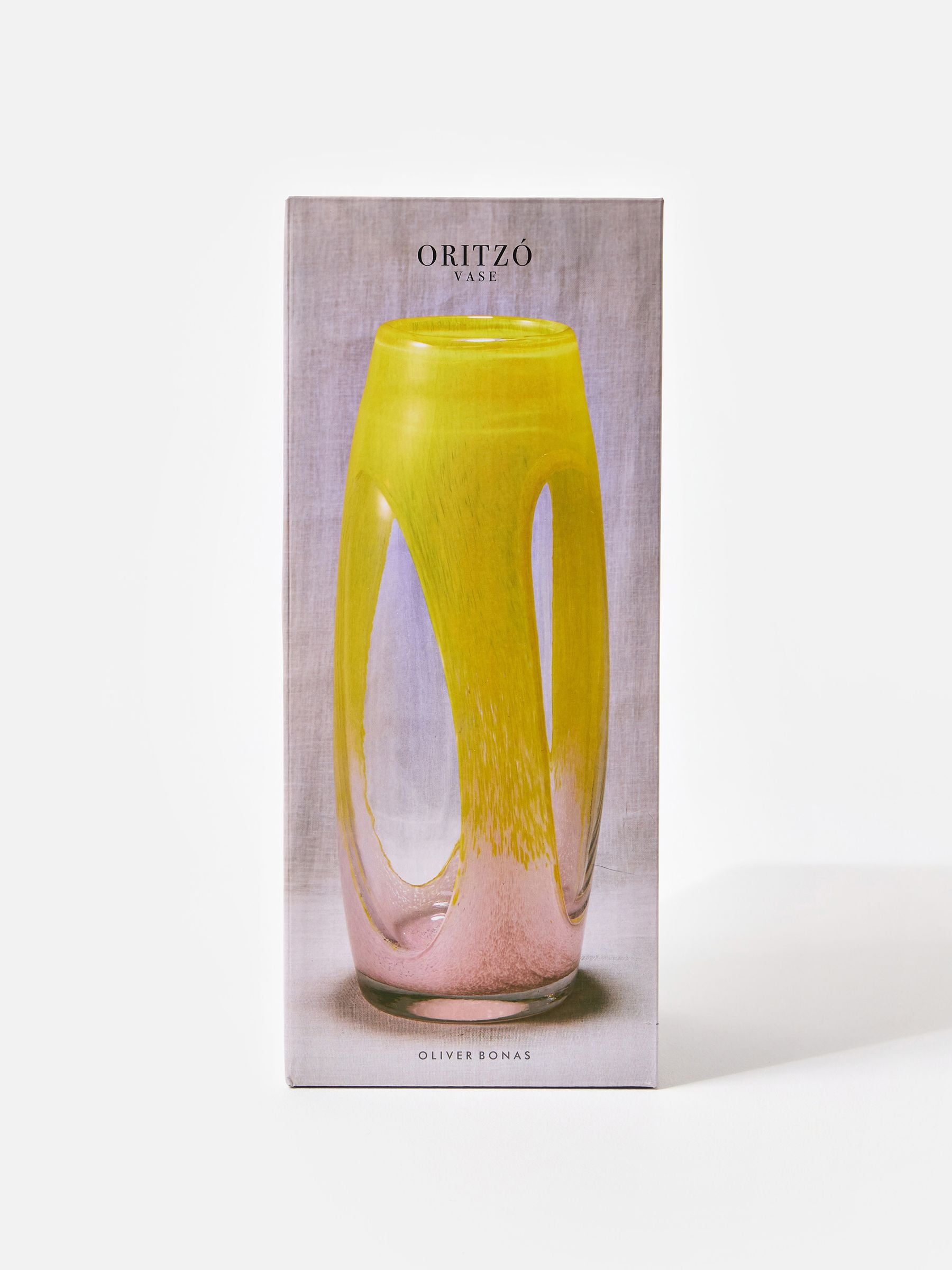 Oliver Bonas pink-to-yellow ombre glass vase 34cm (British brand)