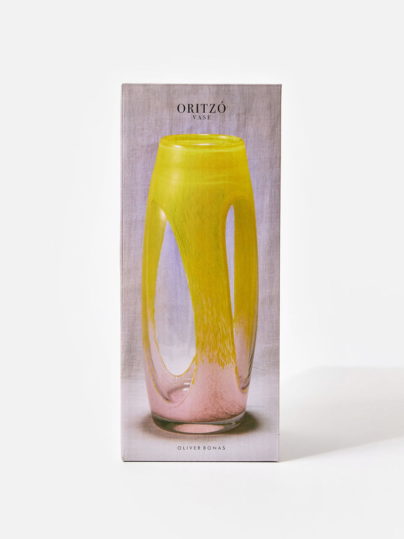 Oliver Bonas pink-to-yellow ombre glass vase 34cm (British brand)