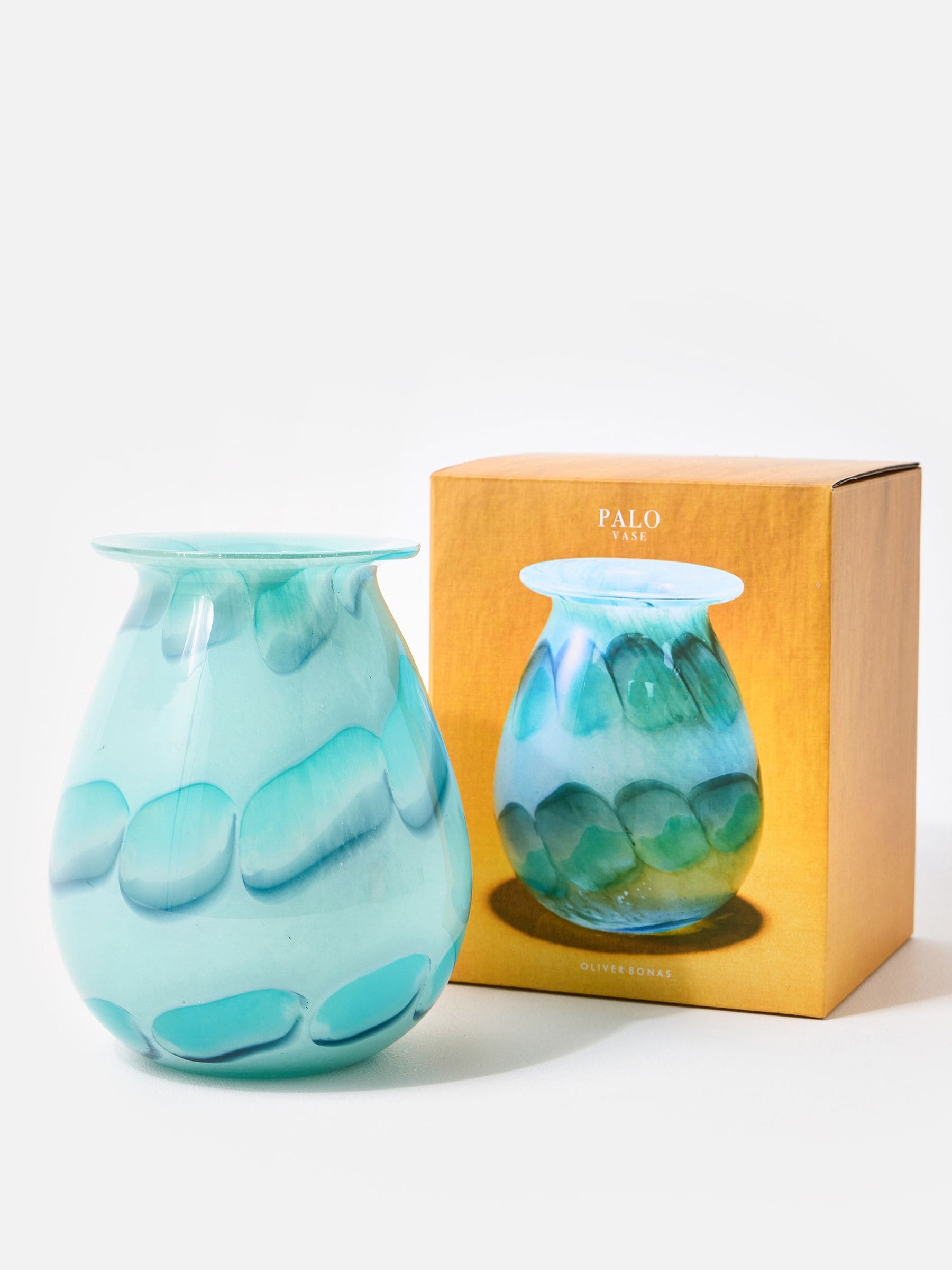Oliver Bonas Blue Palo Blue glass vase 18cm hand-finished, UK version