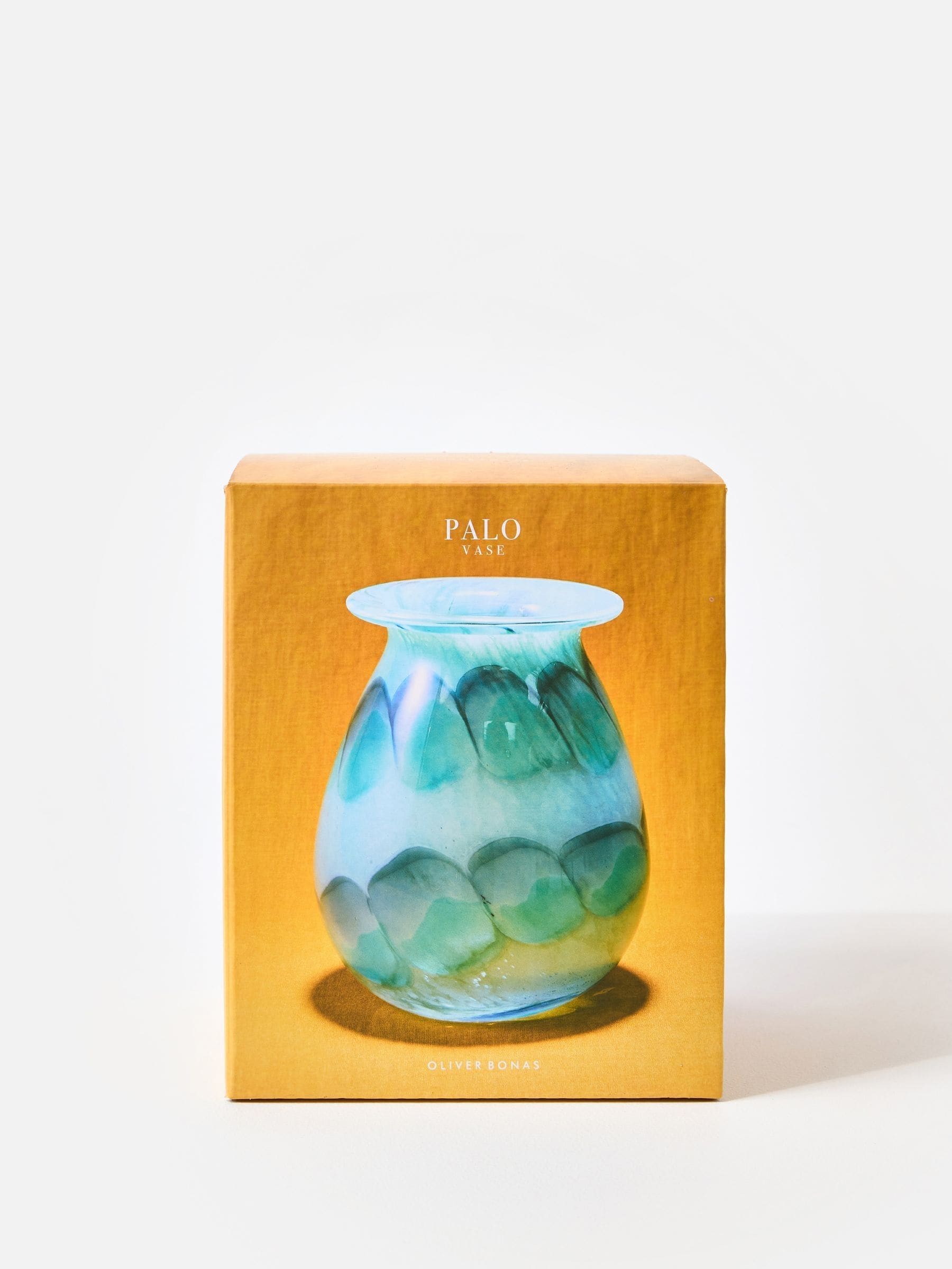 Oliver Bonas Blue Palo Blue glass vase 18cm hand-finished, UK version