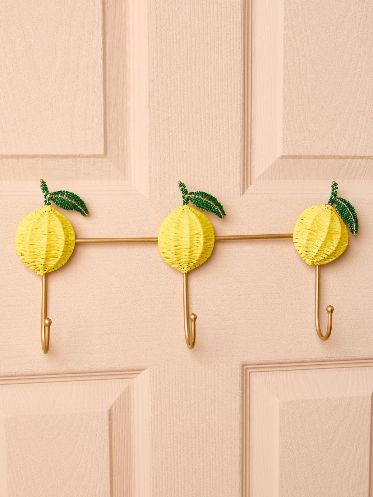 Oliver Bonas lemon raffia wall storage hooks (British brand)