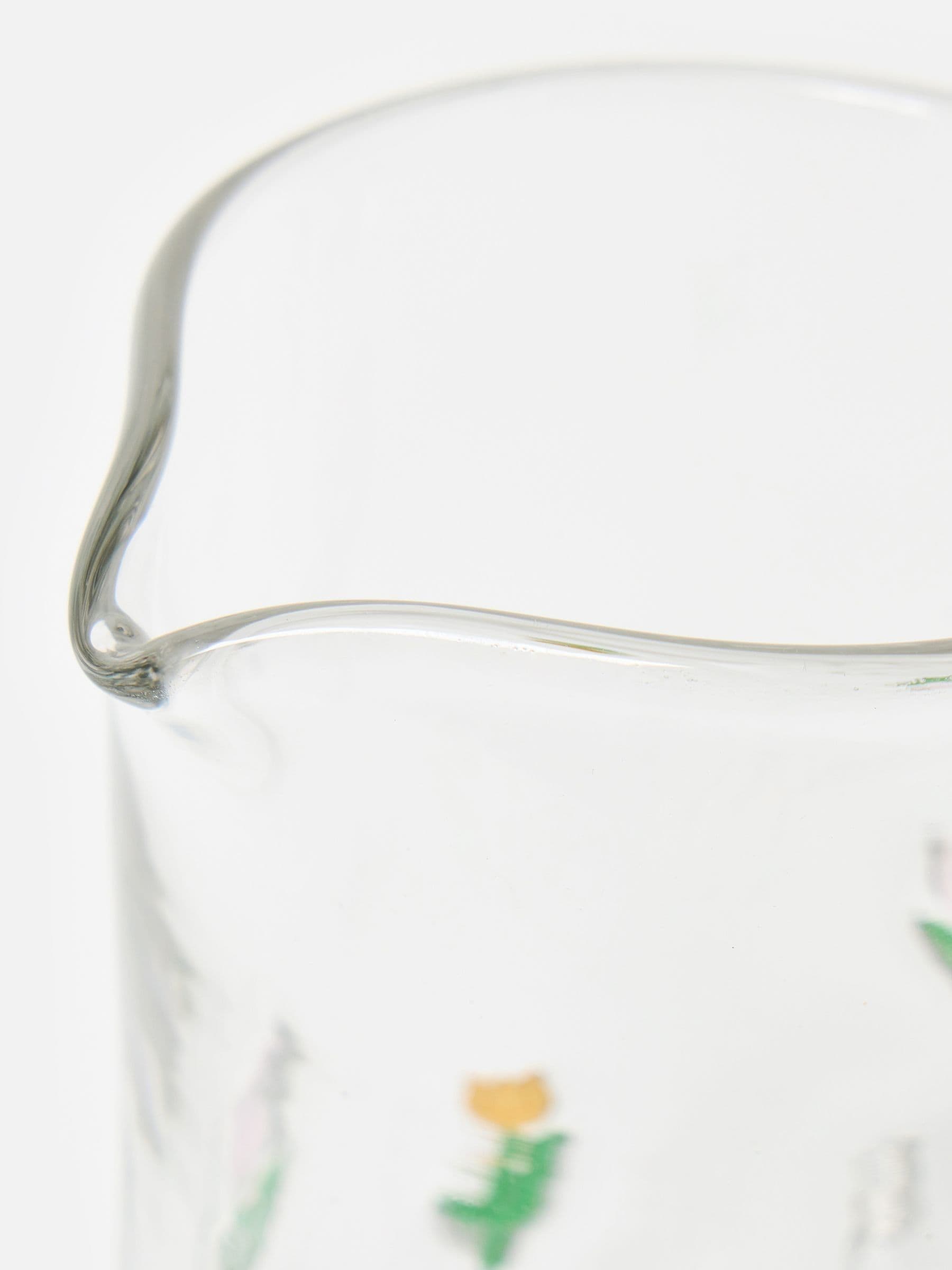Oliver Bonas clear glass jug with tulip motifs (British brand)