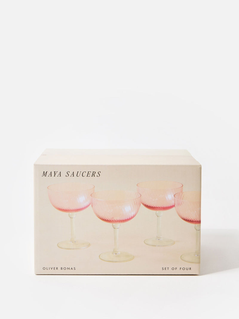 Oliver Bonas pink champagne saucer set of 4, imported from the UK