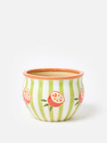 Oliver Bonas green striped orange ceramic plant pot (British brand)