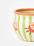 Oliver Bonas green striped orange ceramic plant pot (British brand)