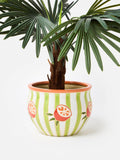 Oliver Bonas green striped orange ceramic plant pot (British brand)