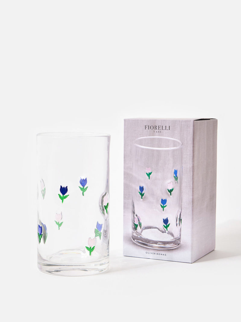 Oliver Bonas clear glass tulip vase 20cm, UK version