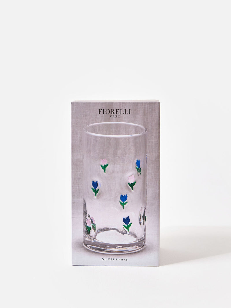 Oliver Bonas clear glass tulip vase 20cm, UK version