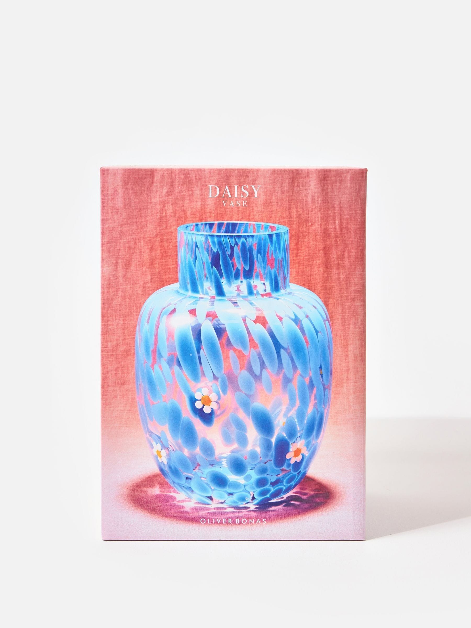 Oliver Bonas blue daisy blue spot vase 26cm (British brand)