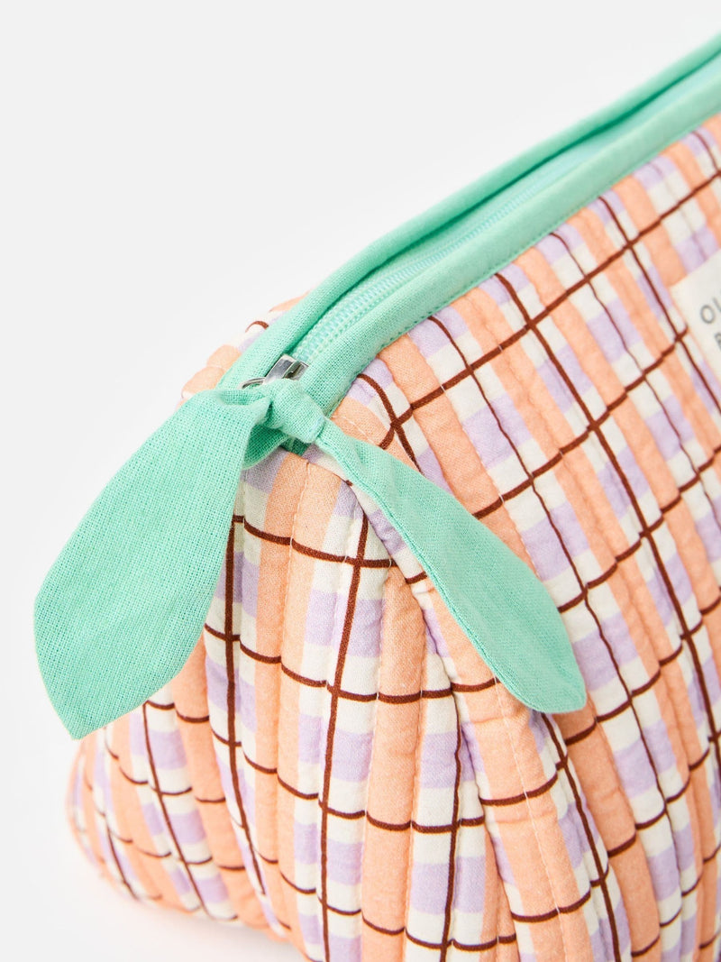 Oliver Bonas pink green check wash bag (British brand)