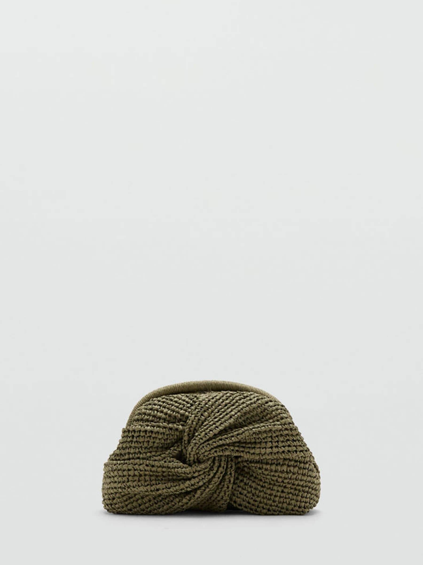 Mango khaki green straw clutch, UK version