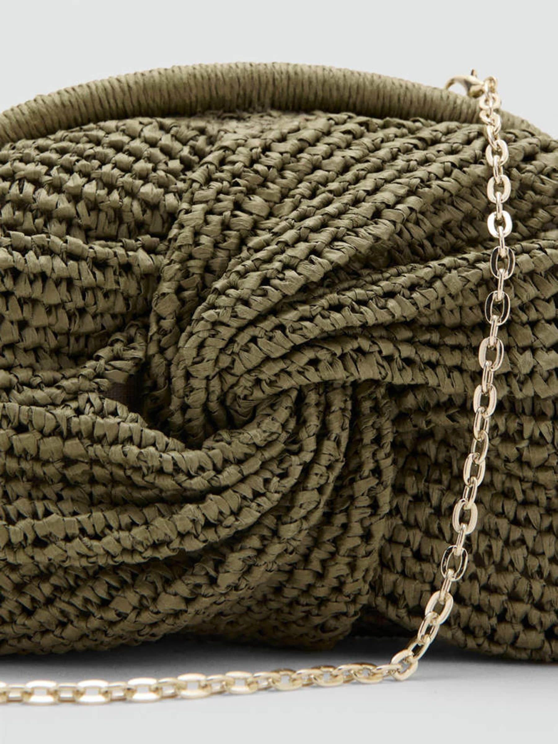 Mango khaki green straw clutch, UK version