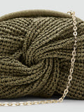 Mango khaki green straw clutch, UK version
