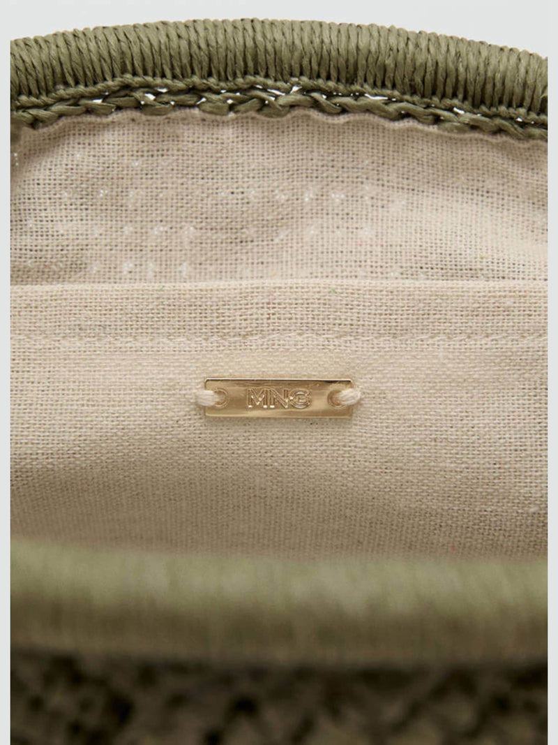 Mango khaki green straw clutch, UK version