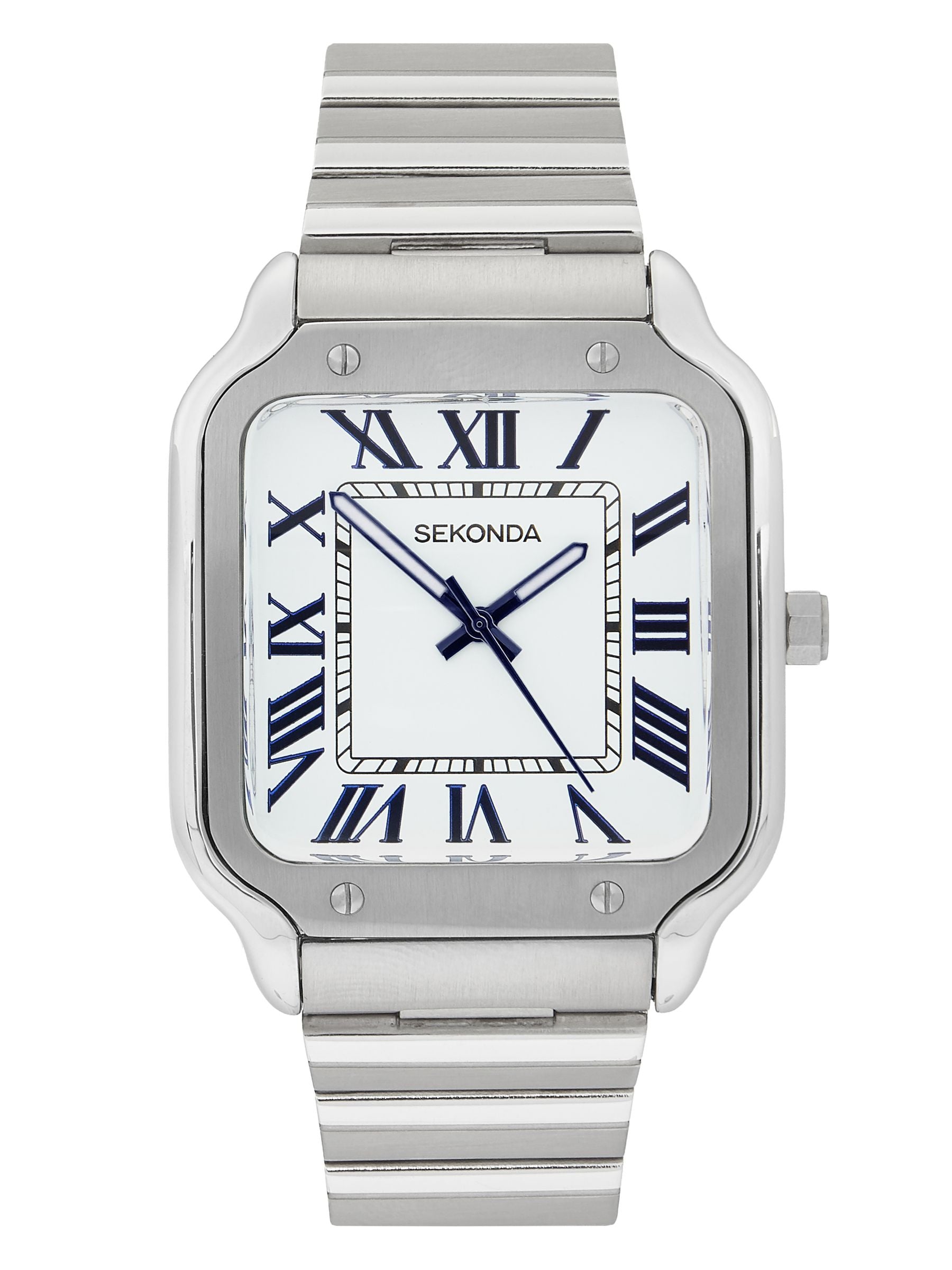 Sekonda Rene 40mm square analogue watch with silver bracelet (British brand)