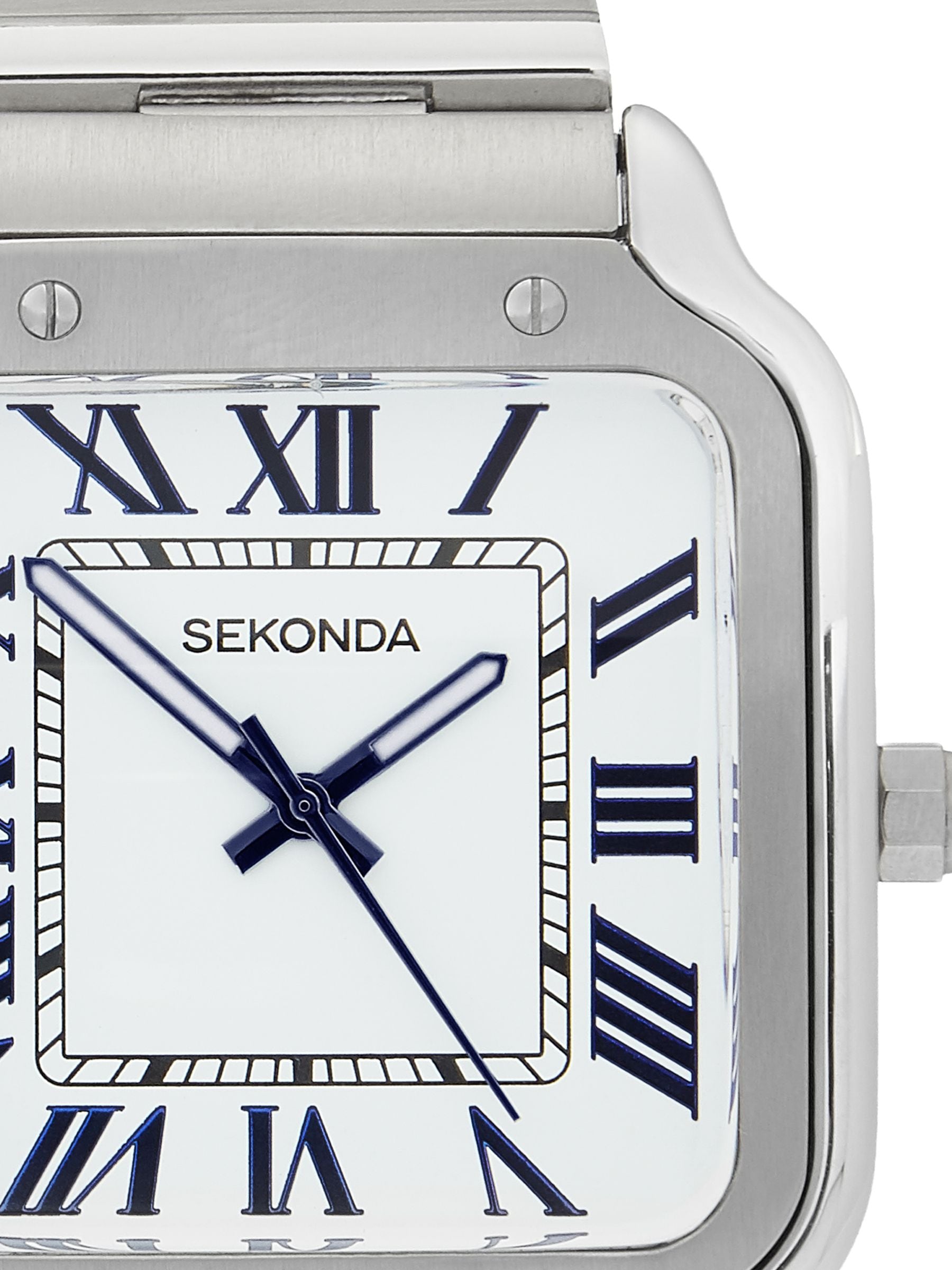 Sekonda Rene 40mm square analogue watch with silver bracelet (British brand)