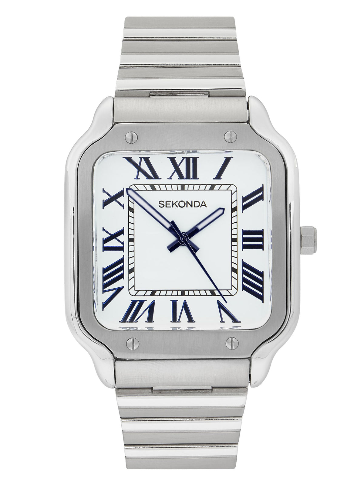 Sekonda Rene 40mm square analogue watch with silver bracelet (British brand)