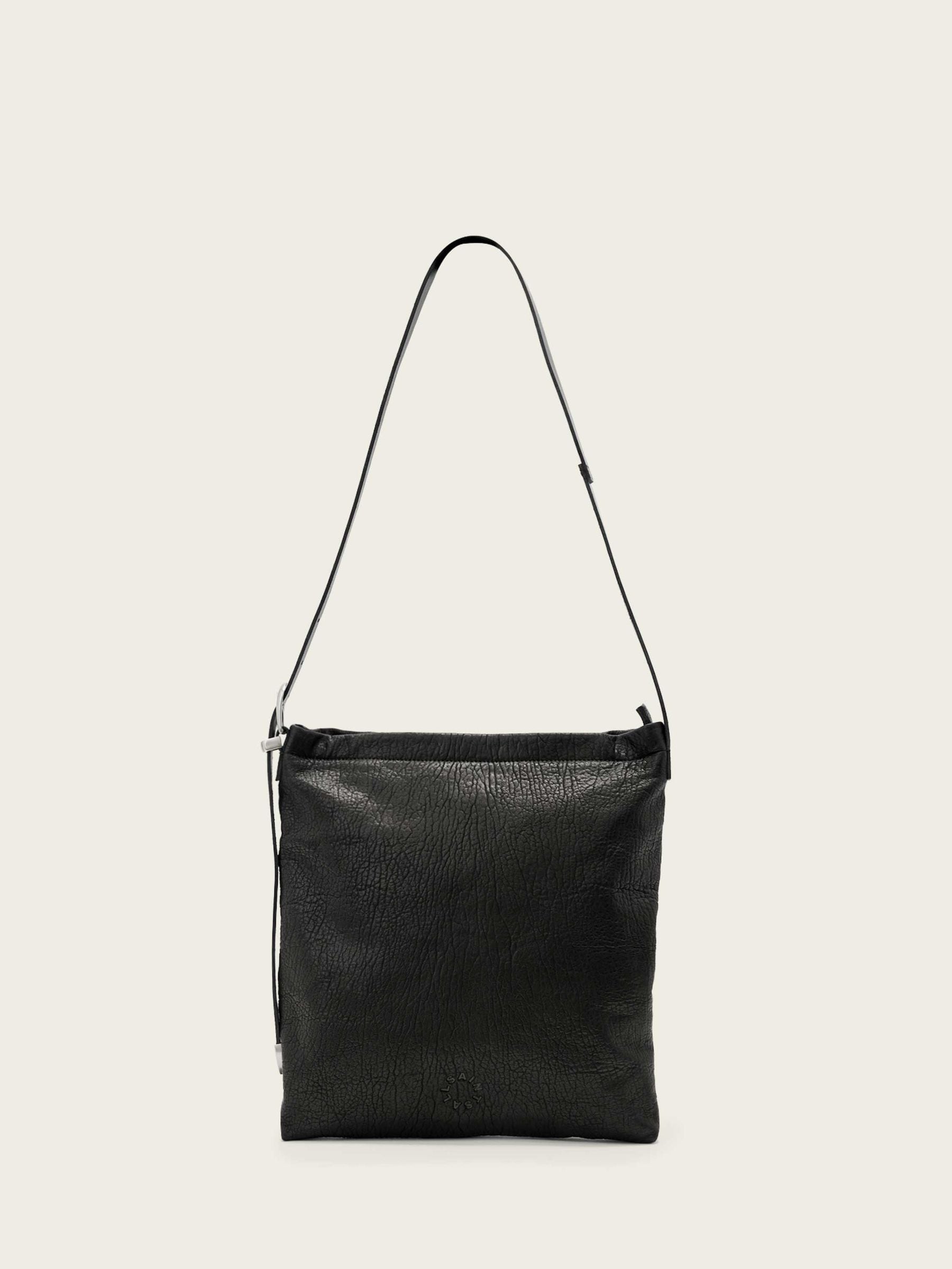 AllSaints Black Haven flat crossbody bag, imported from the UK
