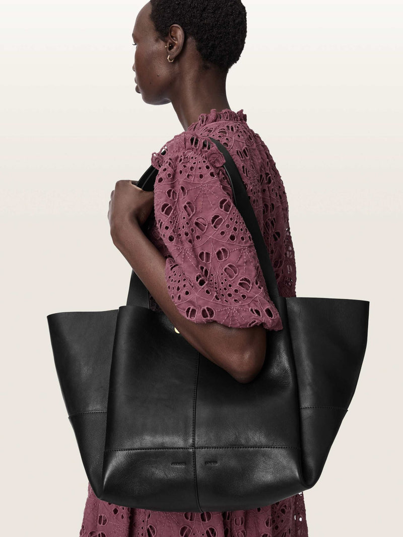 AllSaints Black Rosalie Tote leather handbag, imported from the UK
