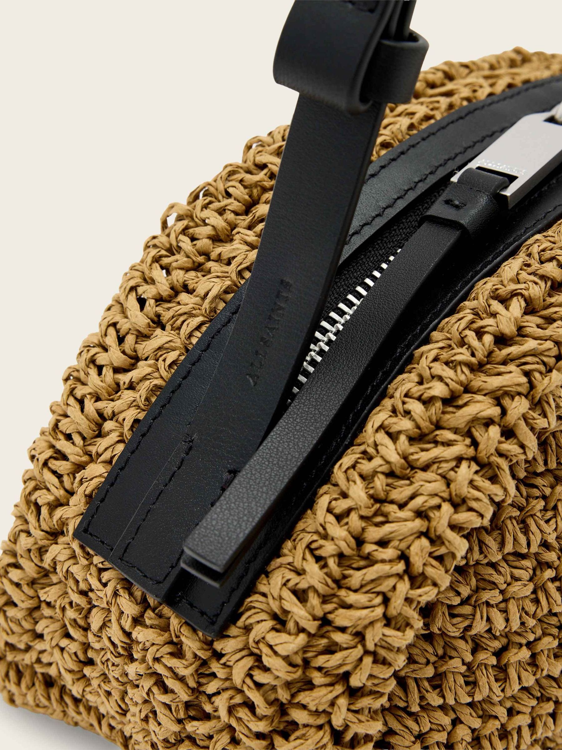 AllSaints Rosalie Arc Raffia woven paper handbag in brown (British brand)
