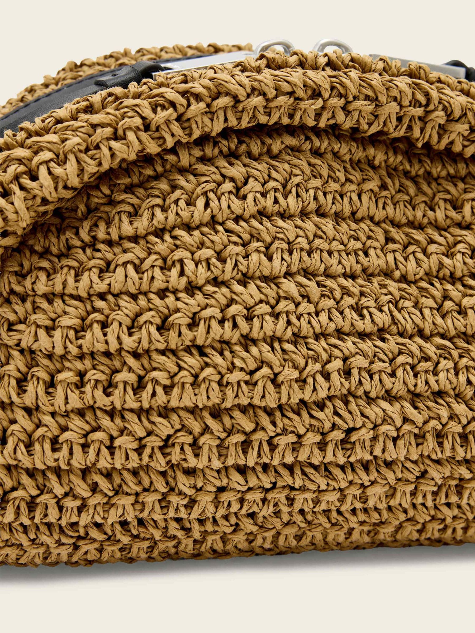 AllSaints Rosalie Arc Raffia woven paper handbag in brown (British brand)