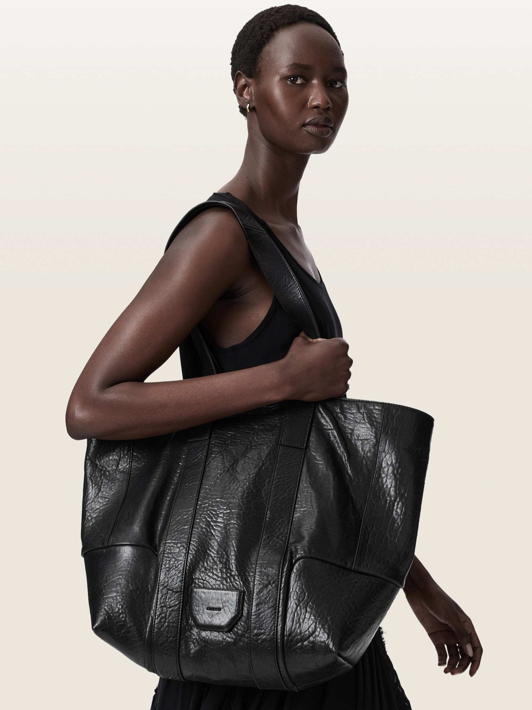AllSaints Black Ares Grain tote leather bag, UK version
