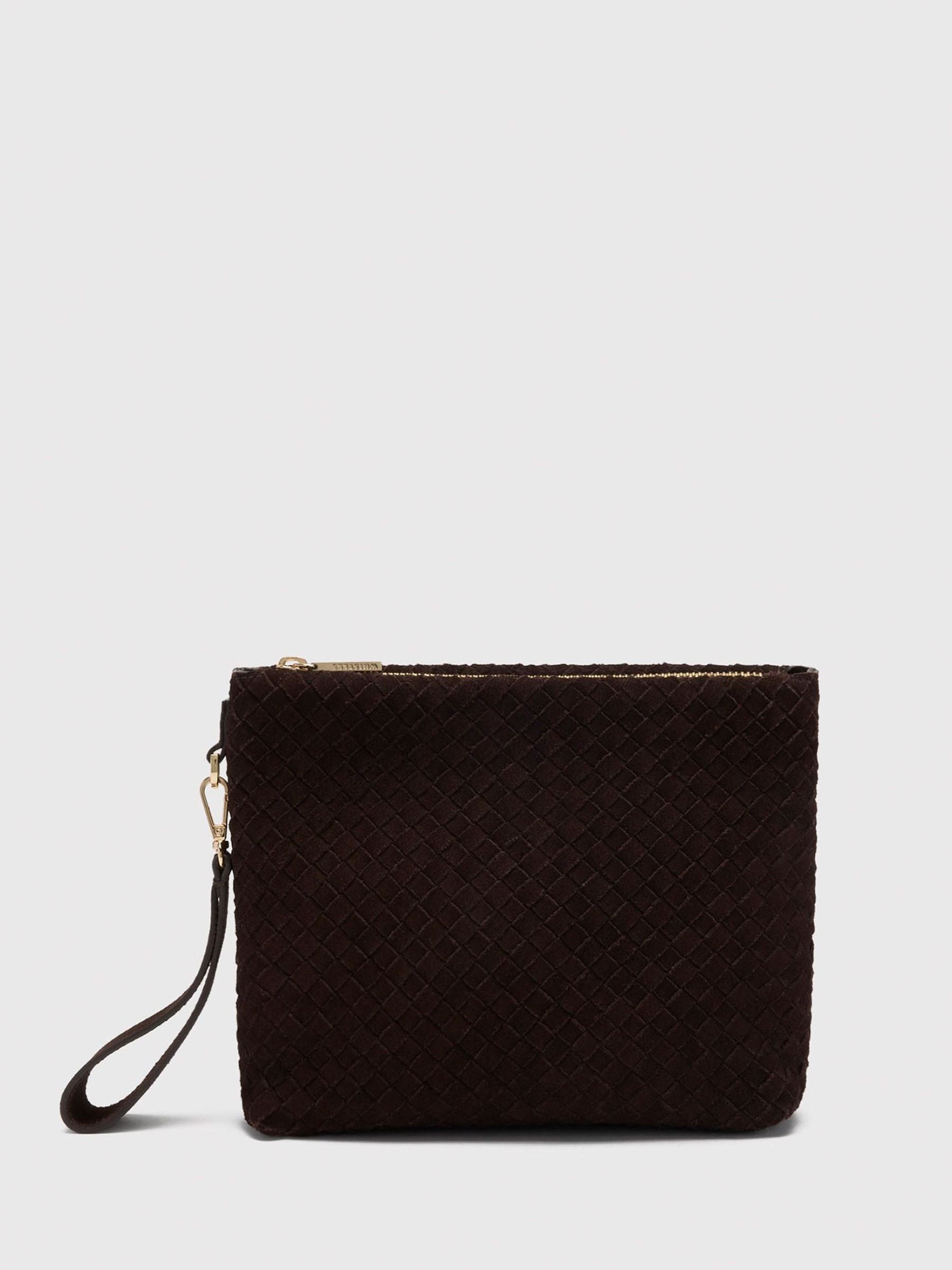 Whistles brown woven suede zip clutch (British brand)